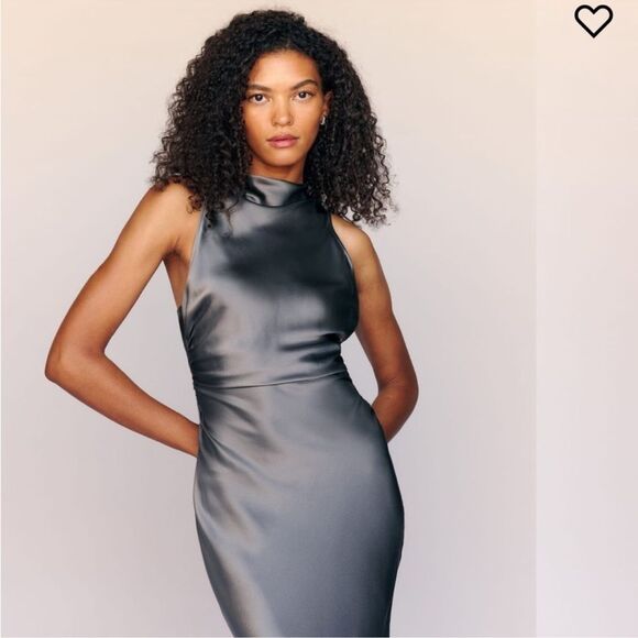 Reformation Casette Maxi Silk Dress “Shale” Open Back Cut-out Sz10 NWT - Picture 5 of 10